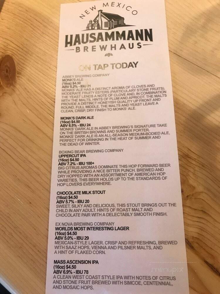 Hausammann Brewhaus - Albuquerque, NM menu_pic