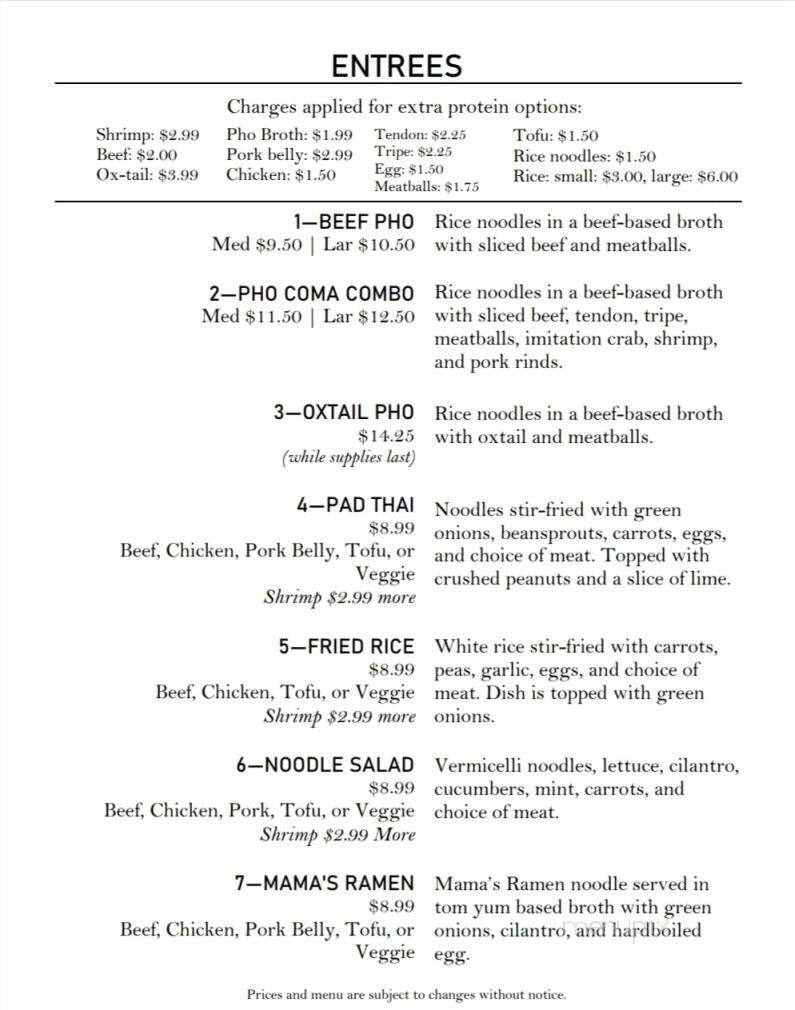PhoComa - Green Bay, WI menu_pic