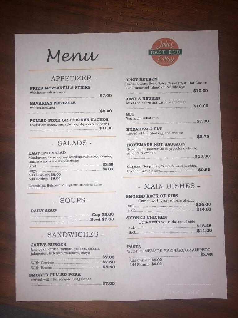 Jakes East End Eatery - Canonsburg, PA menu_pic