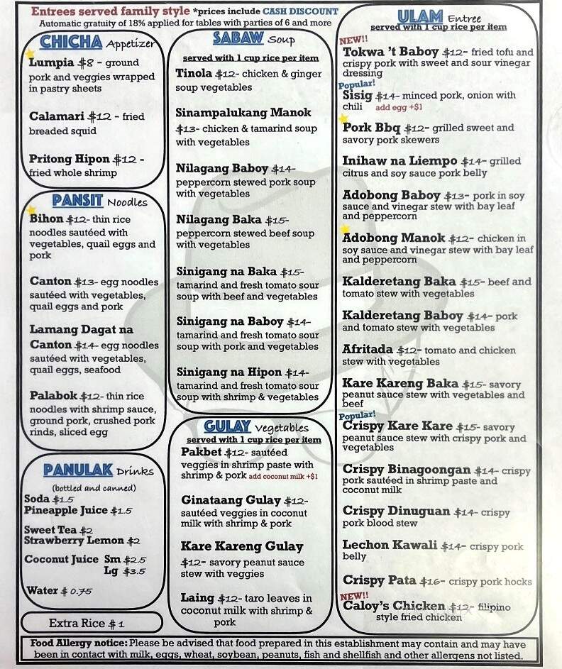 Ser Caloy's - Killeen, TX menu_pic