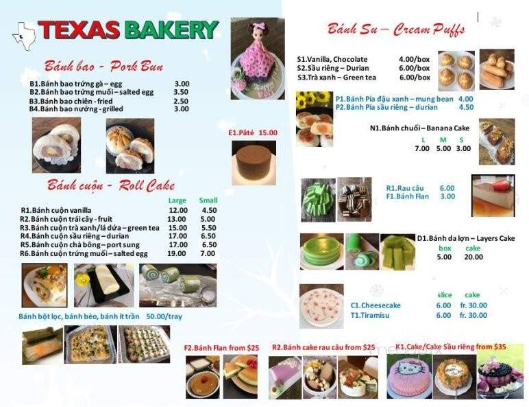 Texas Bakery - Austin, TX menu_pic