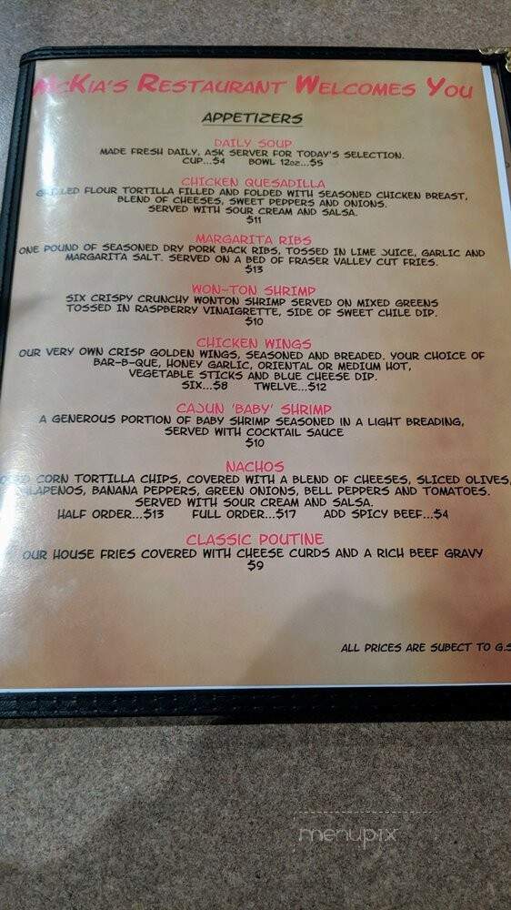 McKia's Restaurant - Osoyoos, BC menu_pic