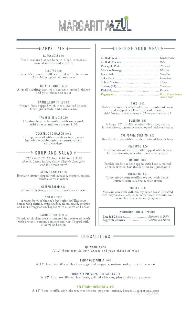 Margarita Azul - Bear Creek, PA menu_pic
