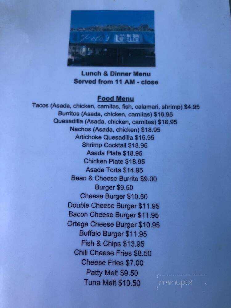 Pete's Plaza Cafe - Avalon, CA menu_pic
