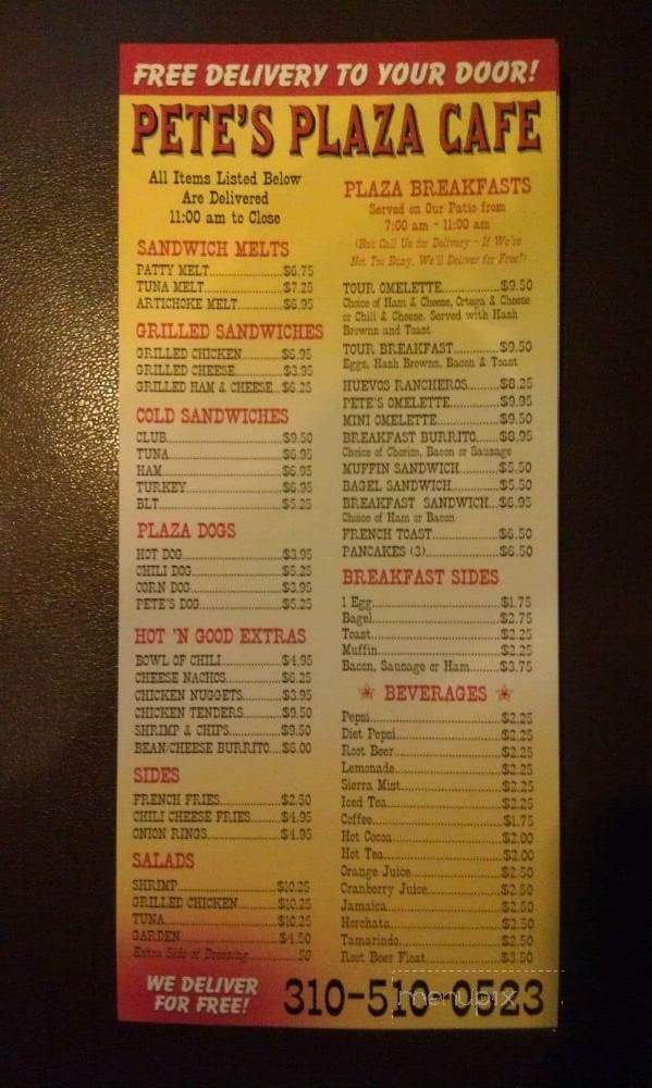 Pete's Plaza Cafe - Avalon, CA menu_pic