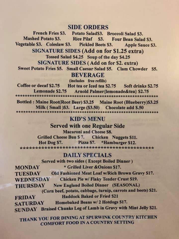 Spurwink Country Kitchen - Scarborough, ME menu_pic