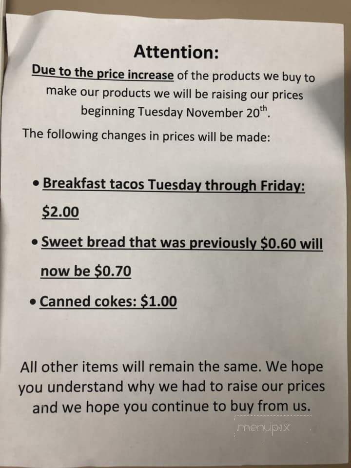 Sinton Bakery - Sinton, TX menu_pic