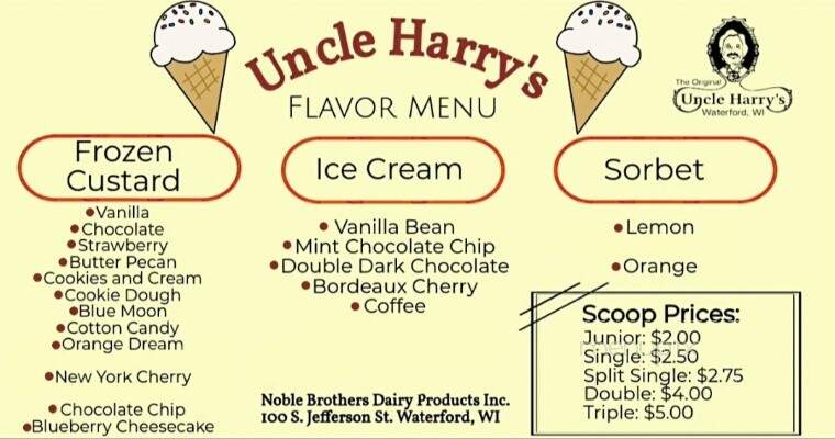 UNCLE Harrys Drive-In - Waterford, WI menu_pic