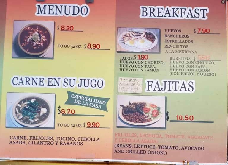 Taqueria Chanos - Dallas, TX menu_pic