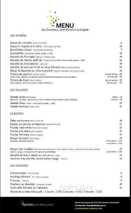 Bistro des Moulins - Montreal, QC menu_pic