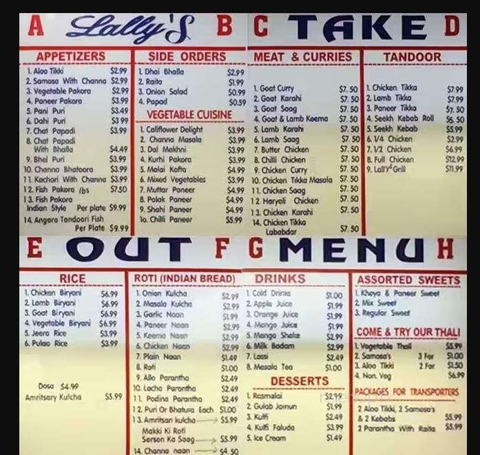 Lally's Sweets & Tandoori Restaurant - Brampton, ON menu_pic