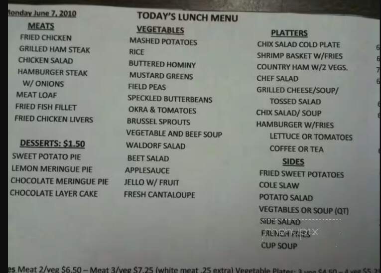 Aunt Fannie's Checkered Apron - Albany, GA menu_pic