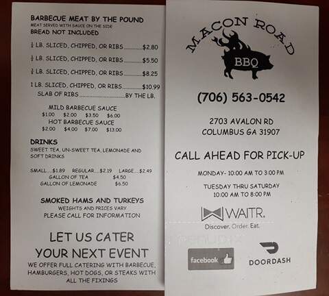 Brennan Road Bar-B-Que - Columbus, GA menu_pic