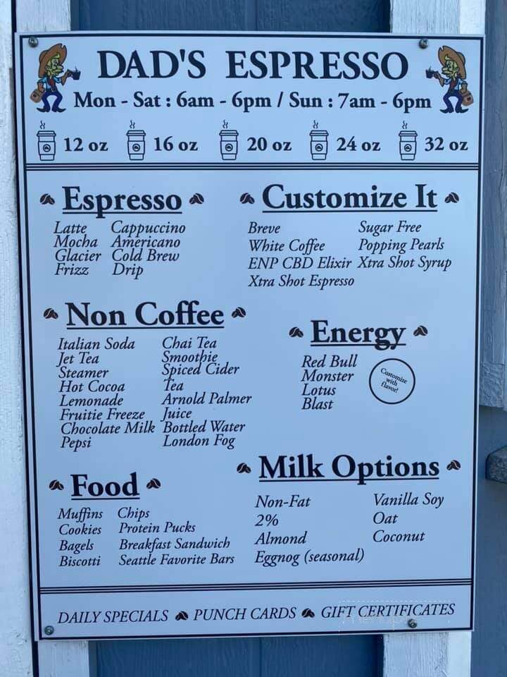 Dad's Espresso - Chewelah, WA menu_pic