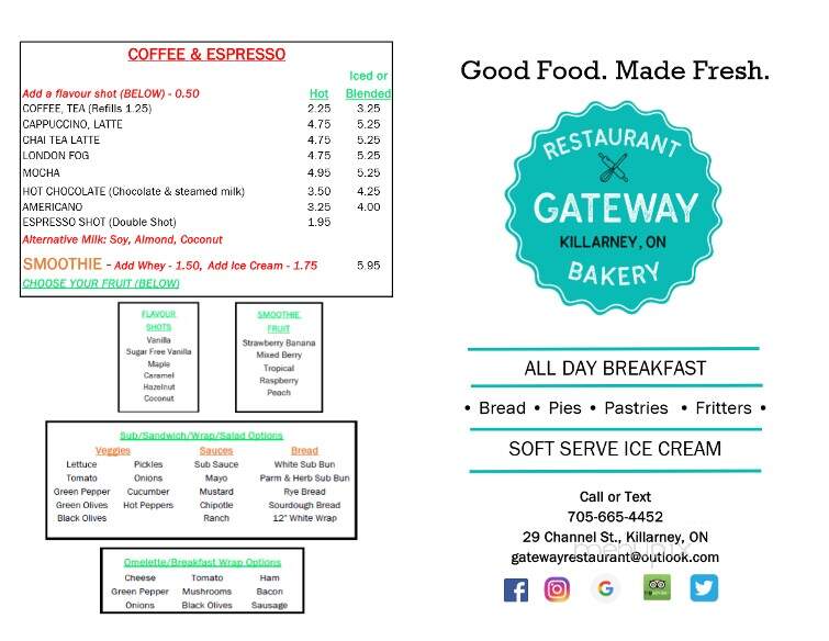Gateway Marine Restaurant - Killarney, ON menu_pic