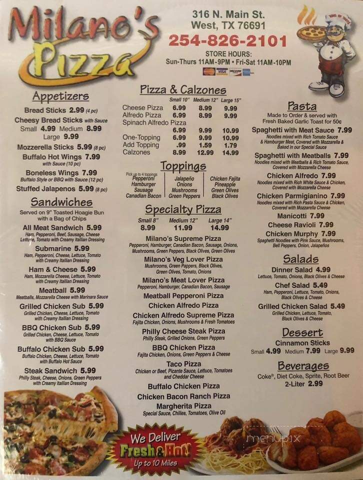 Milanos Pizza - West, TX