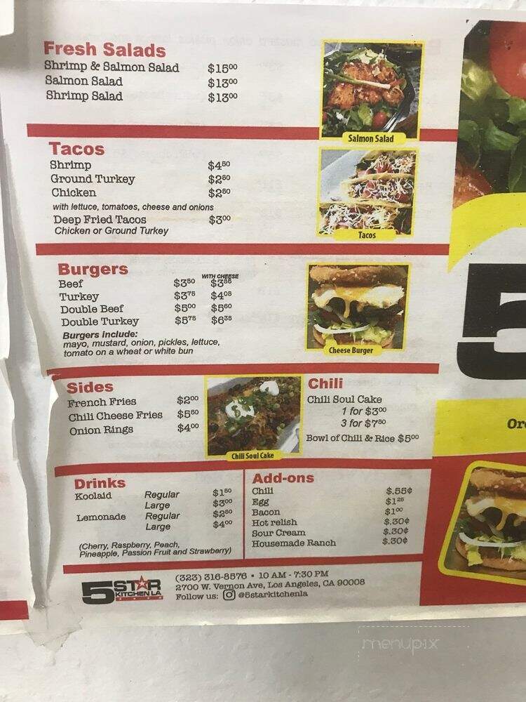 5 Star Kitchen - Los Angeles, CA menu_pic