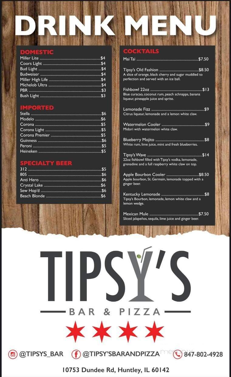 Tipsy's Bar and Pizza - Huntley, IL menu_pic