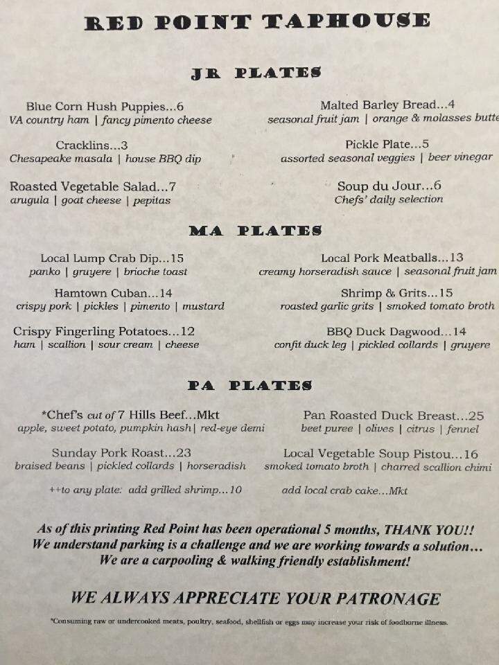 Red Point Taphouse - Smithfield, VA menu_pic