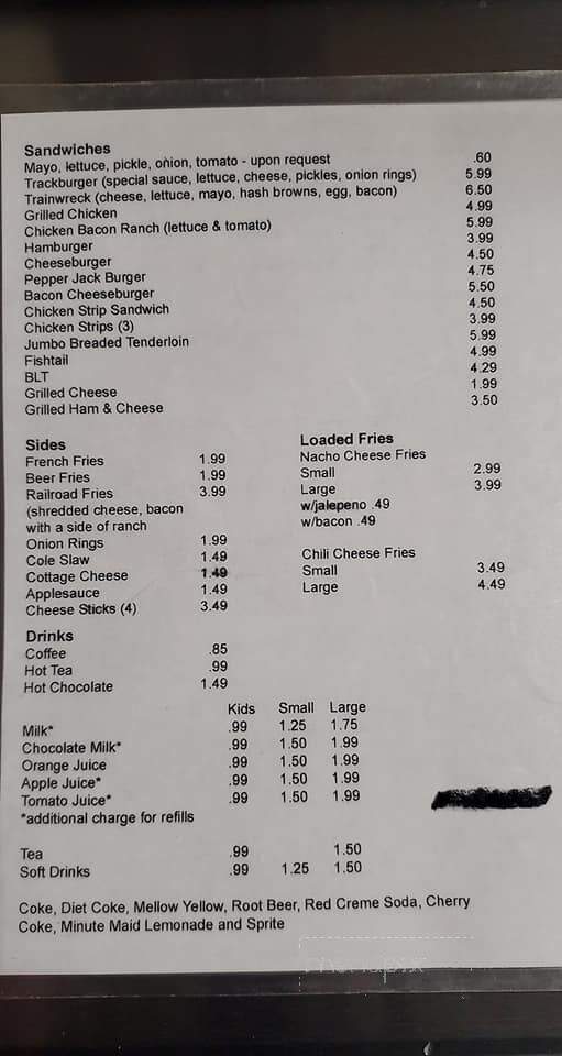 Menu of Whistle Stop Cafe in Osgood, IN 47037