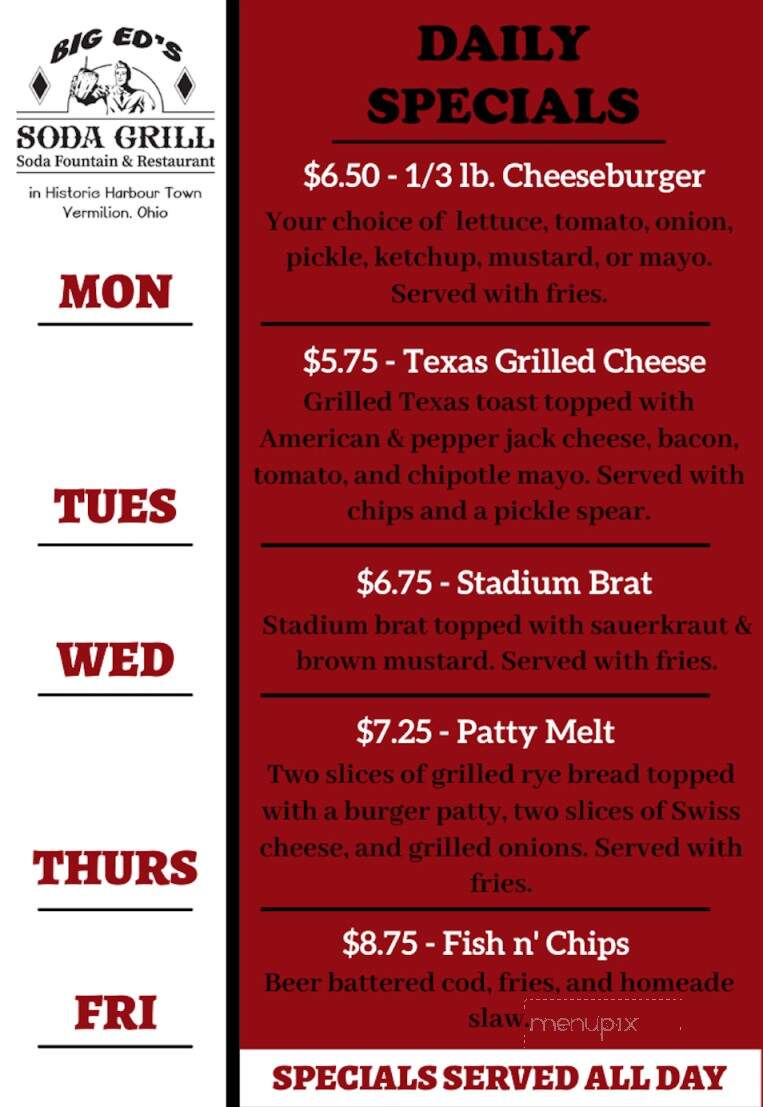 Main Street Soda Grill - Vermilion, OH menu_pic