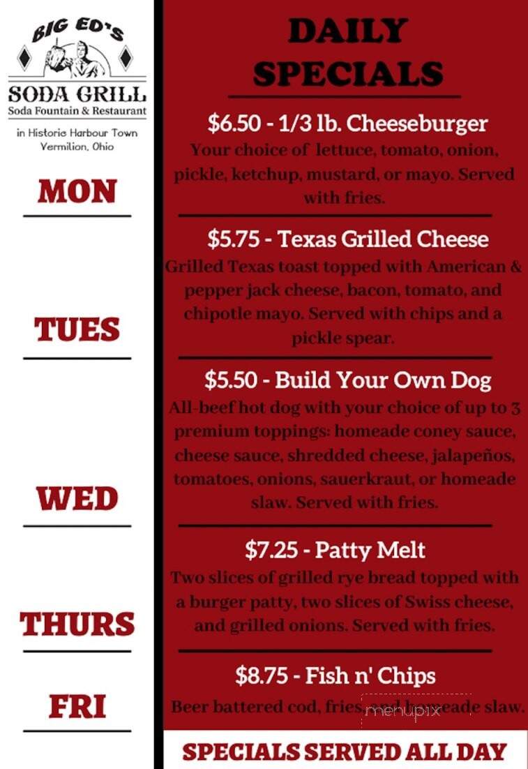 Main Street Soda Grill - Vermilion, OH menu_pic