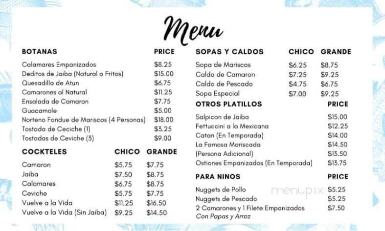 Mariscos de la Rosa - Brownsville, TX menu_pic