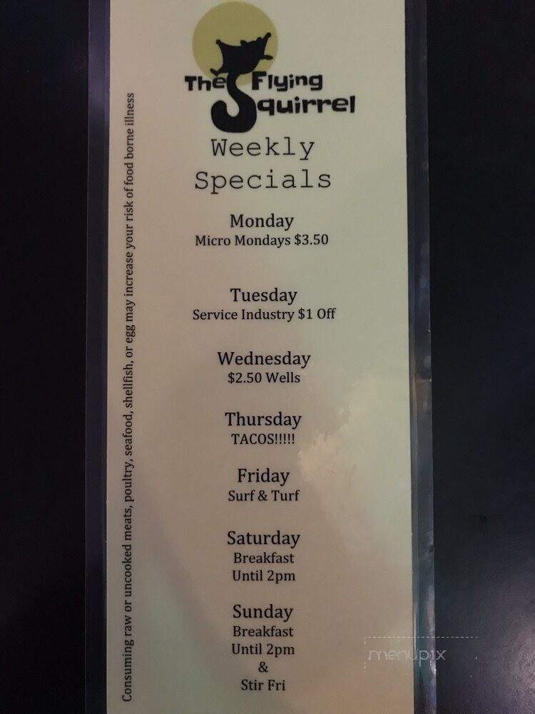 Flying Squirrel - Eugene, OR menu_pic