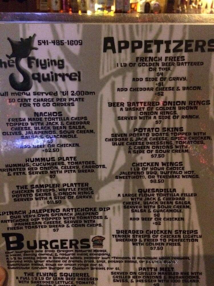 Flying Squirrel - Eugene, OR menu_pic