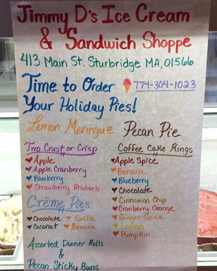 Jimmy's Homemade Ice Cream - Sturbridge, MA menu_pic