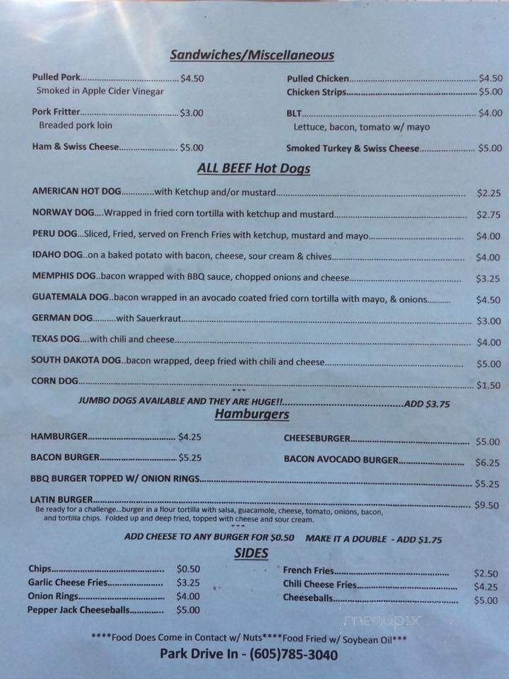 Park Drive-Inn - Lake Norden, SD menu_pic