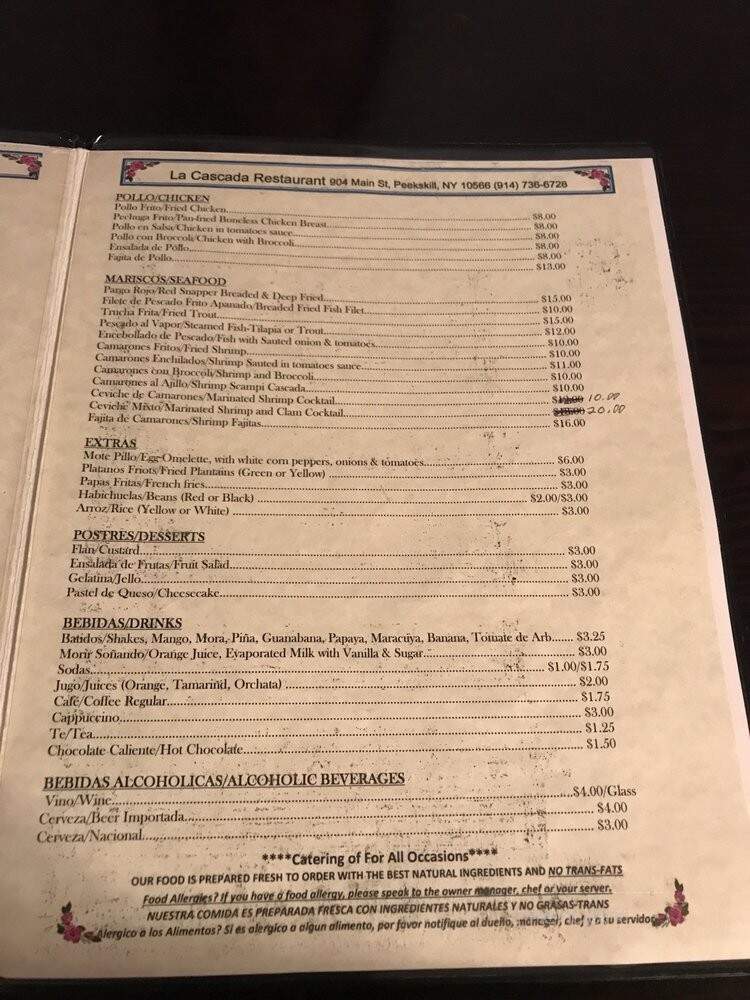 Cascada Restaurant - Peekskill, NY menu_pic