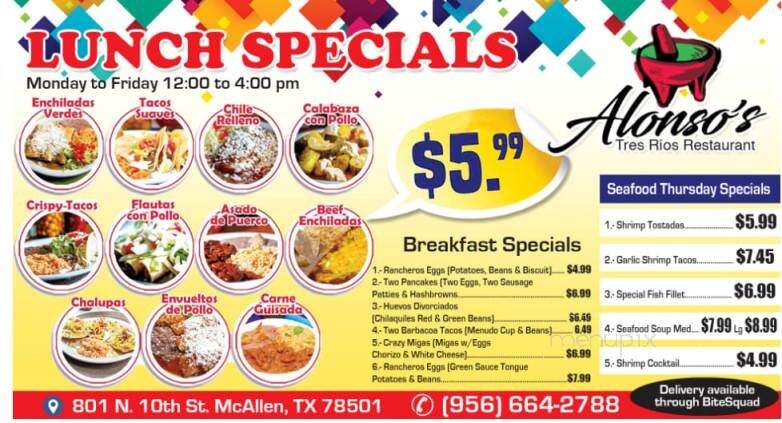 Alonso's Tress Rio Restaurant - Mcallen, TX menu_pic