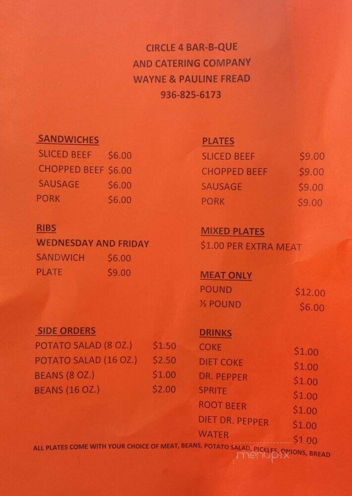 Circle 4 Bar-B-Q - Navasota, TX menu_pic