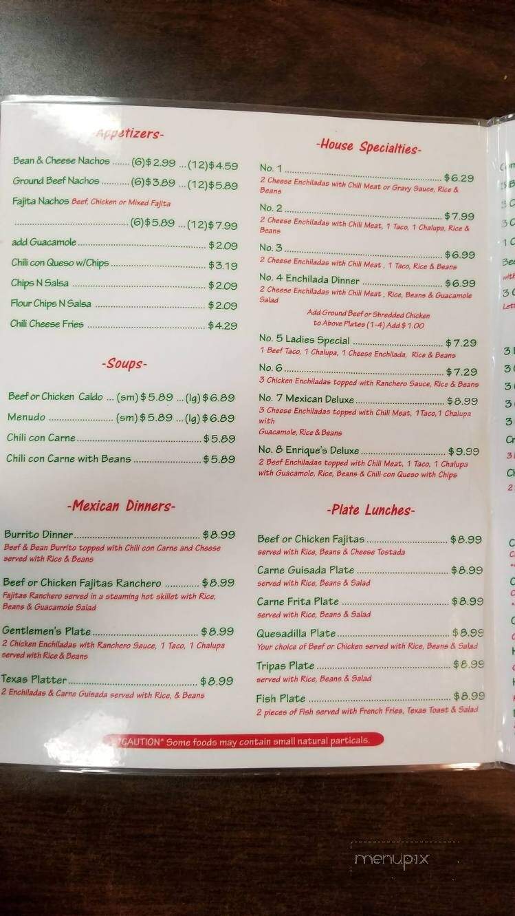 Enrique's Restaurant - Corpus Christi, TX menu_pic
