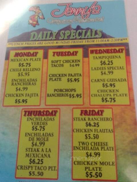 Jenny's Mexican Restaurant - San Antonio, TX menu_pic