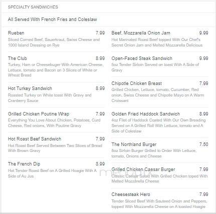 Northland Restaurant - Canaan, VT menu_pic