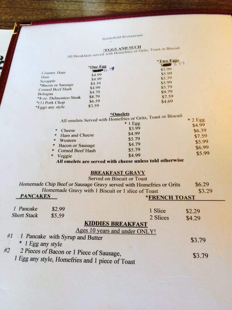 Battlefield Restaurant - Fredericksburg, VA menu_pic