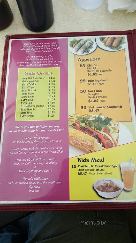 Pho Tai - Tukwila, WA menu_pic