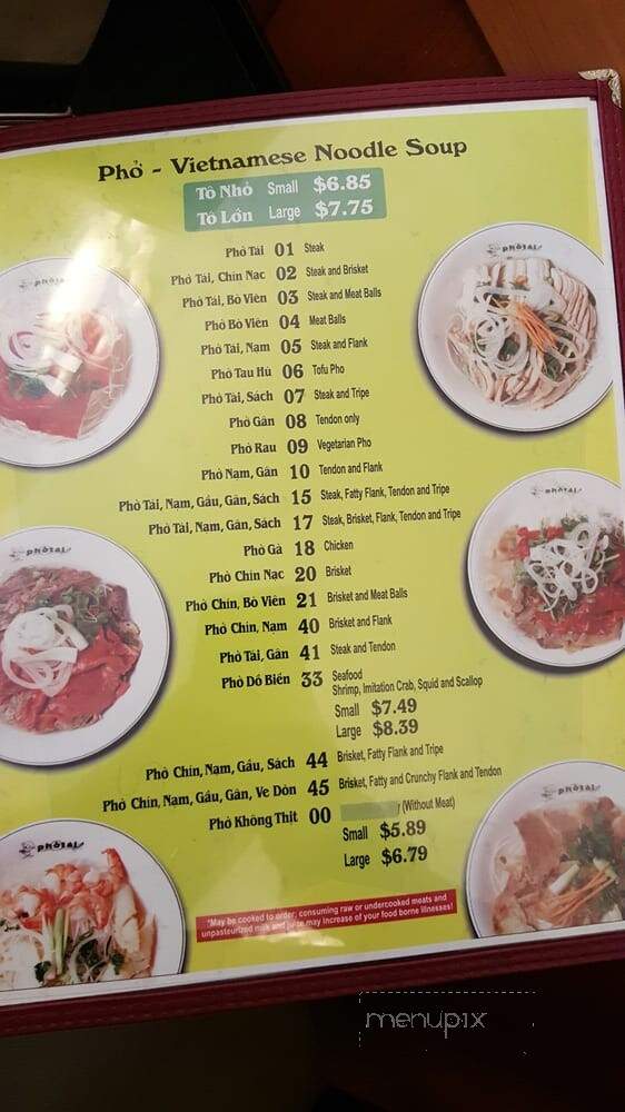 Pho Tai - Tukwila, WA menu_pic