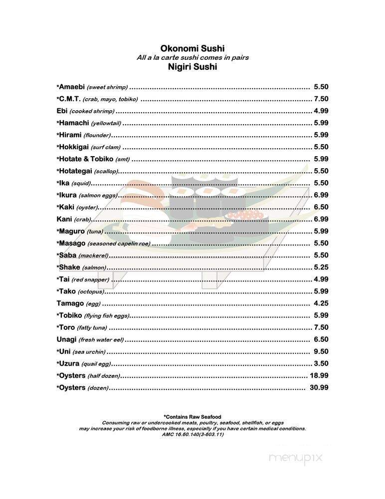 Arigato Japanese Restaurant - Anchorage, AK menu_pic