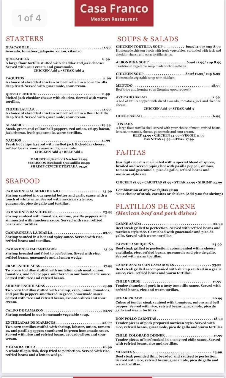 Casa Franco - Mission Viejo, CA menu_pic