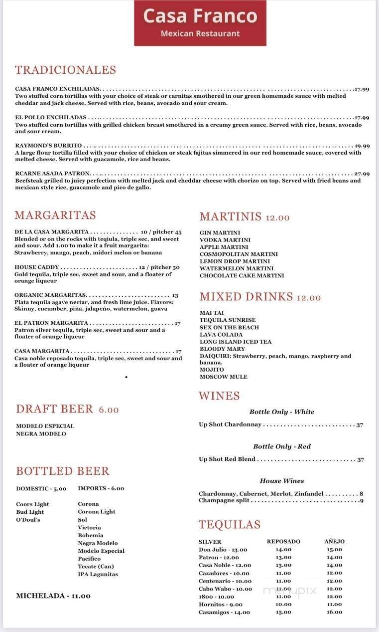 Casa Franco - Mission Viejo, CA menu_pic