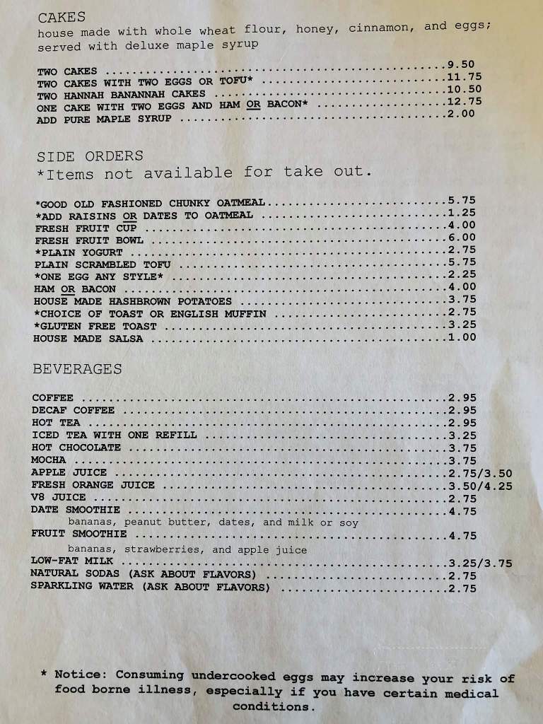 Cliff Cafe - Santa Cruz, CA menu_pic