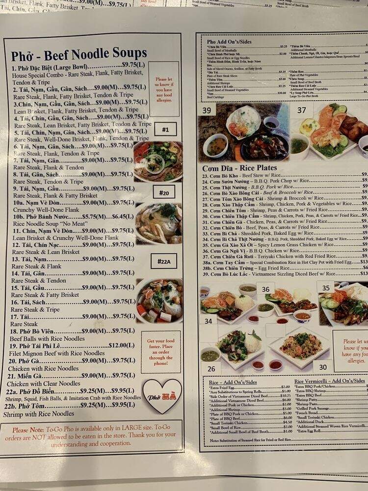 Pho Ha Vietnamese Restaurant - Fontana, CA menu_pic