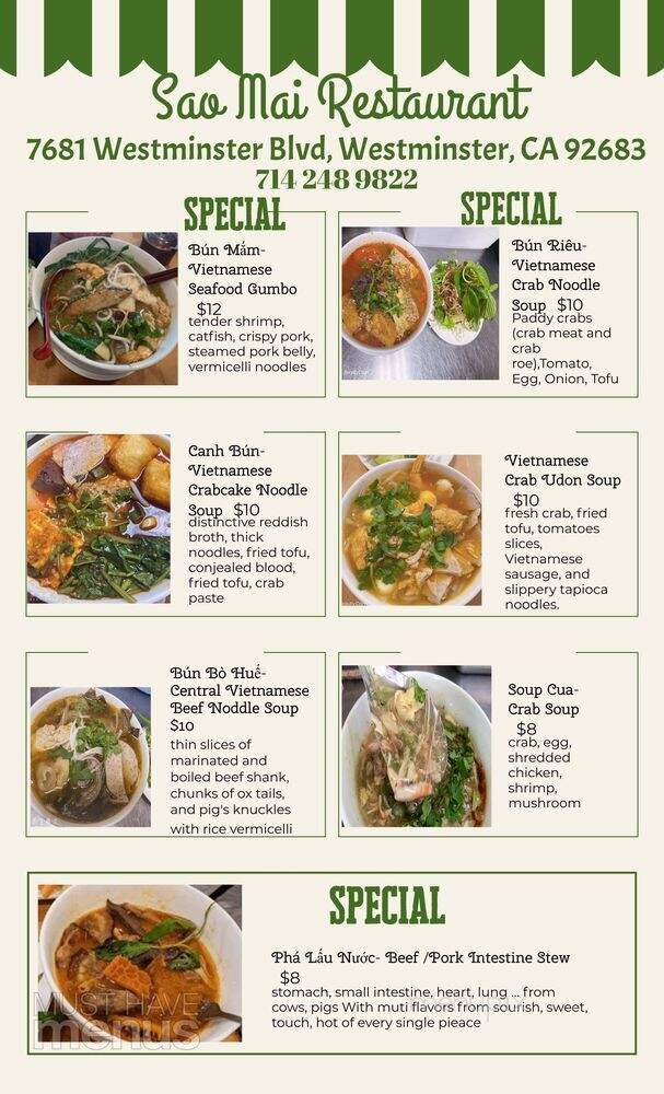 Sao Mai Restaurant - Westminster, CA menu_pic