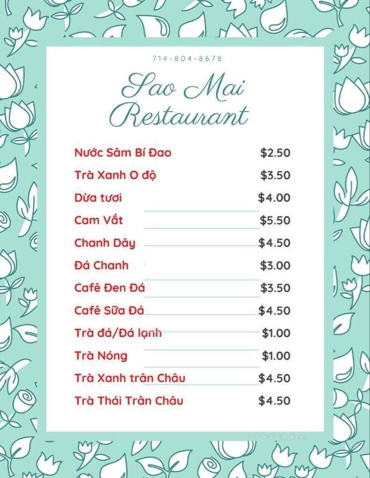 Sao Mai Restaurant - Westminster, CA menu_pic