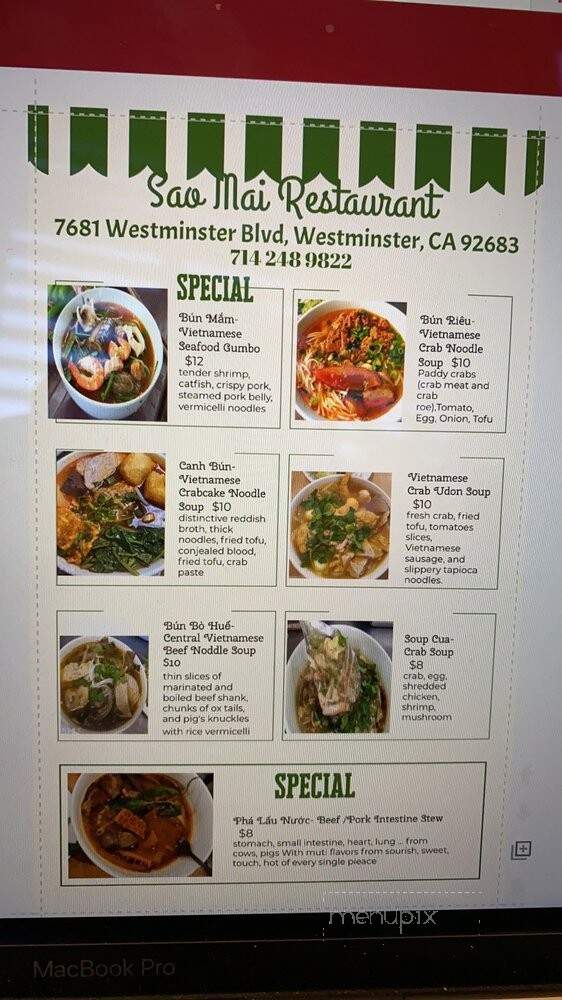 Sao Mai Restaurant - Westminster, CA menu_pic
