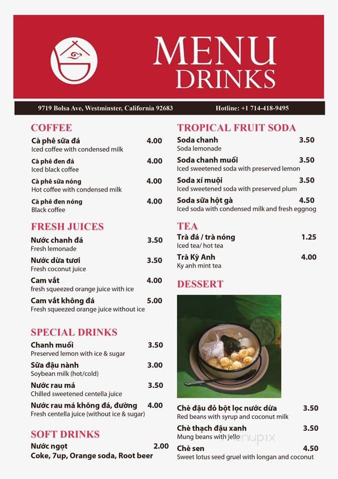 Pho Bap Hoa - Westminster, CA menu_pic