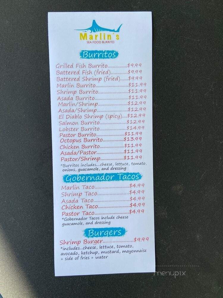 Marlin's Seafood Burrito - Lomita, CA menu_pic